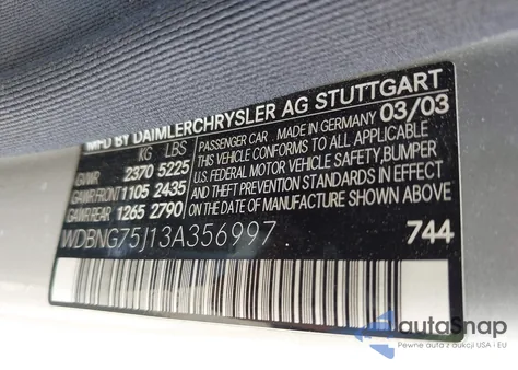 2003 Mercedes-Benz S 500 из США, поврежденный, VIN WDBNG75J13A356997